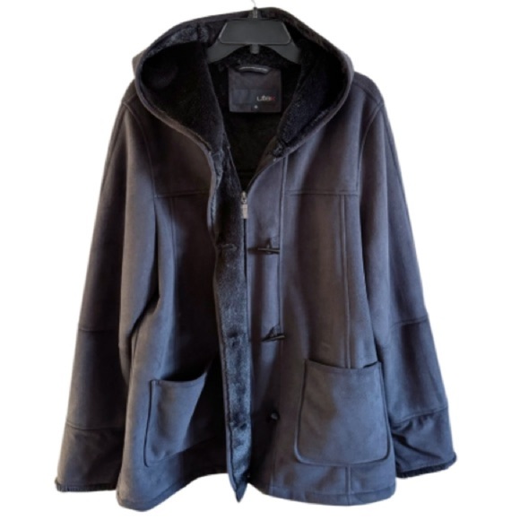 UTEX Faux Fur/Sherpa Hooded Warm Black Jacket Sz Large MobWife - Picture 5 of 9